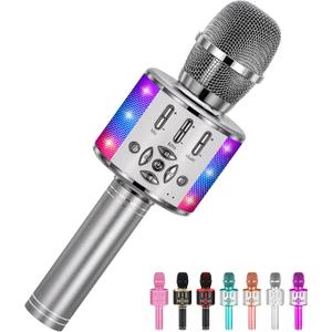 Amazmic Kids Karaoke Microphone Machine Toy Bluetooth Microphone Portable Wireless Karaoke Machine Handheld with LED Lights, Gift for Children Adults Birthday Party, Home KTV(Gray)