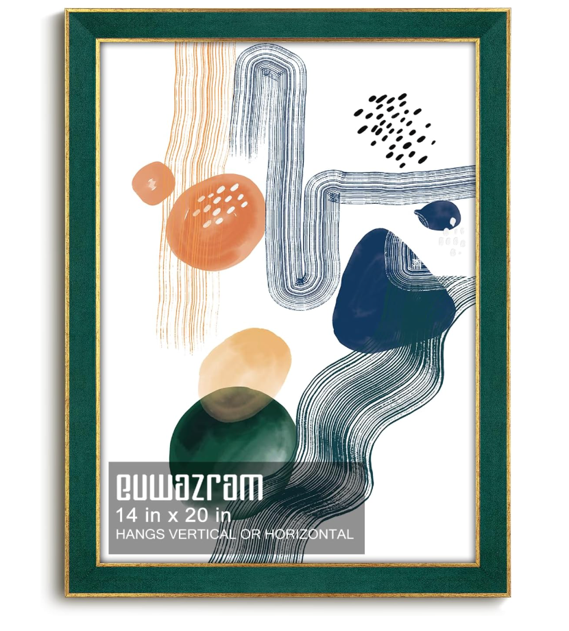 euwazram Suede 14x20 Frame - Single Frame, Christmas Elegant Green 14 x 20 Poster Frame, 14x20 Picture Frame for Artwork Puzzles Photos and Movie Posters