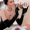 VIBILIA Long Opera Gloves for Women, 1920s Satin Tea Party Gloves Costume, Stretchy Adult Size Glove for Wedding Bridal Dress (Black)