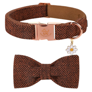 Elegant Little Tail Halloween Collar - Herringbone Orange Bow Cotton Durable Bowtie Collar for Medium Dogs