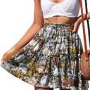 NASHALYLY Women's Summer Boho Floral Print Mini Skirt High Waist Drawstring Tiered Skirts (Flower-25), Large