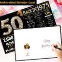 2 x Jumbo 50th Birthday Card for Women Men, Happy 50th Birthday Party Decorations for Her Him, Black Gold 50 Year Old Birthday Card, Double-Sided with Two Stickers