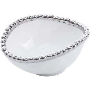 Pampa Bay Salerno Round Condiment Bowl, White/Silver (CER-2538-W)
