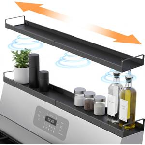 Extendable Steel Over the Stove Shelf for Back of Stove (16 to 30 Inches) Magnetic Stove Top Shelf for Kitchen Stove, Over Stove Shelf for Back of Stove - Over the Stove Spice Rack Shelf (Black)
