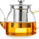 Glass Tea Pot with Stainless Steel Infuser and Lid (Octagonal), Clear Glass Teapot, Borosilicate Hydrochloric Glass Heat Resistant, Fine Glass Filter for Flower Tea, Tea Bags (27 oz / 800 ml)