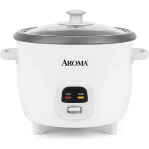 AROMA Rice Cooker, 3-Cup (Uncooked) / 6-Cup (Cooked), Small Rice Cooker, Oatmeal Cooker, Soup Maker, Auto Keep Warm, 1.5 Qt, White, ARC-393NG