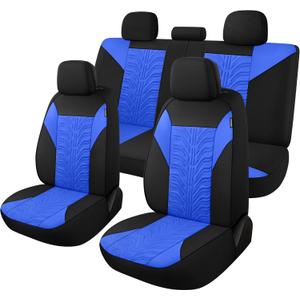 CAROMOP Car Seat Covers Full Set, Washable and Breathable Premium Cloth Seat, Split Bench Seat Covers for Cars, Universal Fit for Most Car Interior Covers Sedan Truck SUV(Black/Blue)