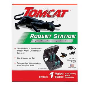 Tomcat Rodent Station, 1 Station with Security Key
Station with 4 Bait-Securing Rods - Fits Rat or Mouse Sized Traps (Baits & Traps Sold Separately), Use Indoors or Outdoors