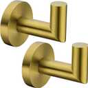 2 Pack Bath Towel Hook, Gold Robe Hook Stainless Steel Bathroom Clothes Coat Hook Wall Mounted Door Hanger Brushed Gold,96018-8BG. (2.75 Inch)