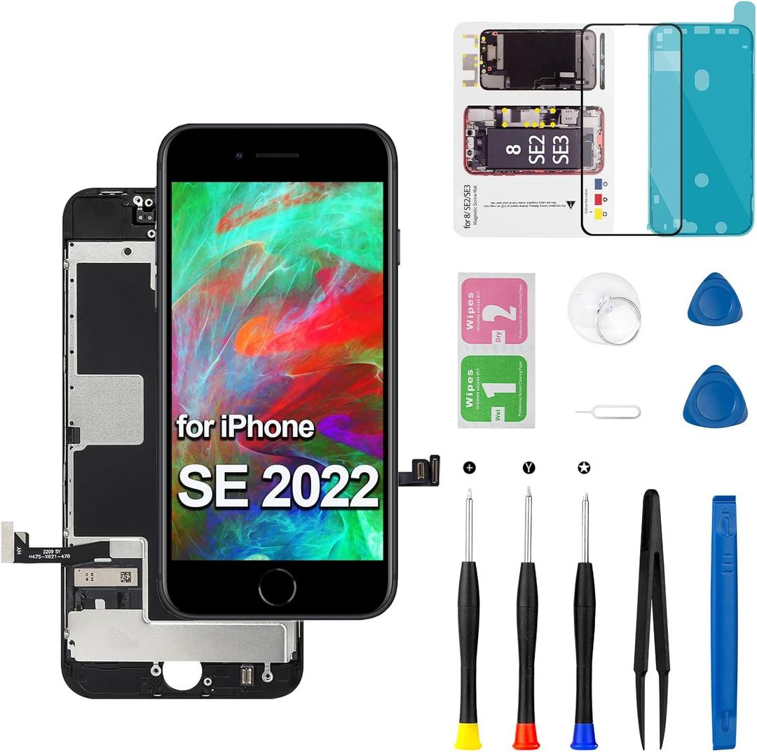 for iPhone SE 2022/ 3rd Generation Screen Replacement Black 4.7 inch, MrR.OMW for iPhone 8/ SE 2020 2nd LCD Display Touch Frame Digitizer Full Assembly Repair Tool Kits A2783 A2595 A2785 A2782 A2784