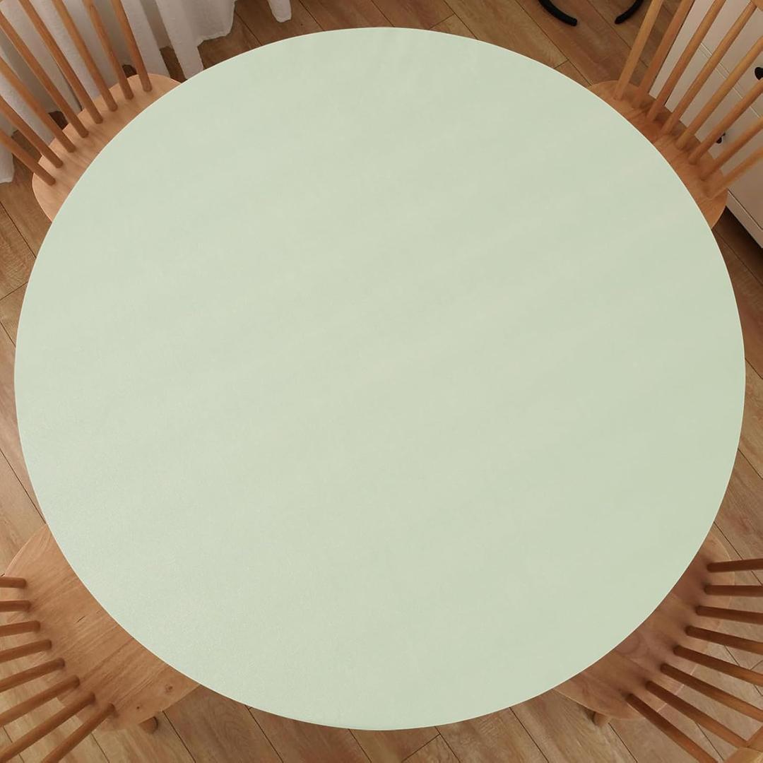 Round Fitted Tablecloth with Elastic Edge, Waterproof Plastic Table Cloth, Flannel Backed Vinyl Tablecloths Fits 57" - 65" Round Tables for Dining, Camping, Indoor and Outdoor, Light Green