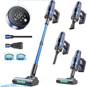 V25 Cordless Vacuum Cleaner, 680W 60Kpa Powerful Stick Vacuum with Dust Sensor, Digital Display, 4000mAh Rechargeable Battery up to 60Mins, Versatile for Pet Hair, Floor, Carpet (Navy)