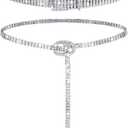 Geyoga 2 Pieces Women Rhinestone Belt for Dress Crystal Diamond Shiny Wide Waist Ladies Belt (Medium, Fit Waist Size 27-34 Inch, Silver)