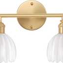 Bathroom Light Fixtures, 2-Light Brass Vanity Wall Light Over Mirror with White Tulip Glass Shade for Bedroom Living Room (Hardwired)