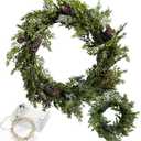 2-Pack 24in Artificial Christmas Wreaths for Front Door Frosty White Pine Needle Pine Cone Christmas Wreath with Lights Christmas Decoration Holiday Window Wedding Decor