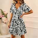 Casual Summer Dresses for Women Short Sleeve V Neck A Line Floral Mini Dress Flowy Beach Vacation Sundresses 2026 (M)