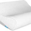 Ergonomic Memory Foam Pillow with Washable Zippered Soft Cover Contour Cervical pillows for Neck Pain and Side Sleeper Back Support Orthopedic Pillow, White and Blue, 2-Pack