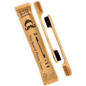 2-in-1 Sapling Mustache Brush & Comb (2-pack) from Green Beard Grmng - Boar Bristle & Bamboo