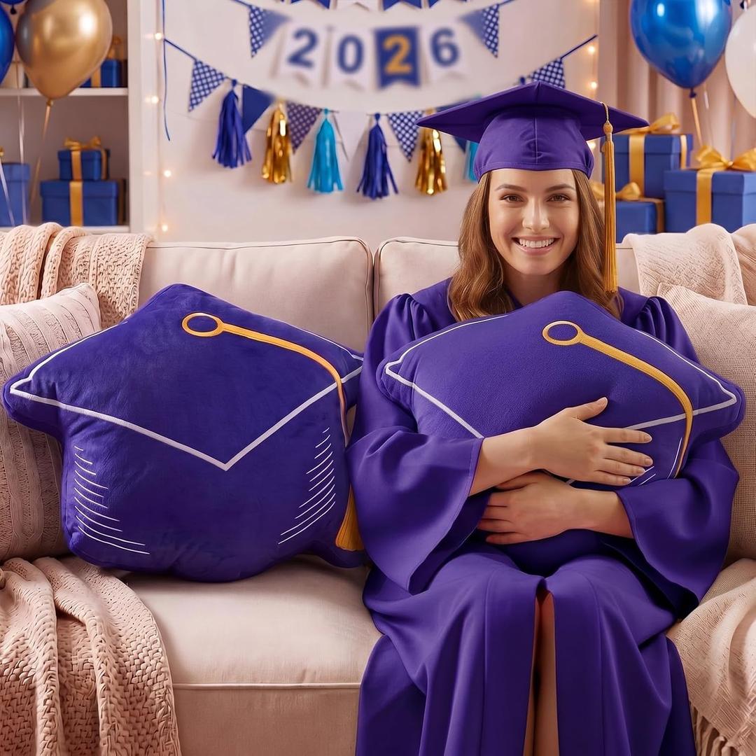Yalikop 2 Pack Graduation Cap Pillow 12" x 12" Graduation Plush Stuffed Animal Class of 2026 Grad Decorations Gifts Congrats Grad Party Plush Favors for High School College Sofa Couch(Blue)