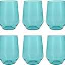 Fortessa Sole Copolyester Outdoor Drinkware, Stemless Wine Glass, Aqua Sky Blue Green