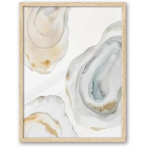 iHery Natural OAK Wood Abstract Coastal Oyster Framed Wall Art, 12x16 in Hamptons Style Beach House Decor Watercolor Canvas Wall Art, Abstract Bathroom Decor Set of 1 For Bedroom Living Room