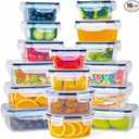 32 Piece Food Storage Container with Lids (16 Containers + 16 Lids) - Plastic Food Containers with Lid, Airtight Leak Proof Snap Lock, BPA Free Storage Containers