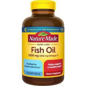 Nature Made Burp Less Fish Oil Omega 3, 1000mg Softgels, 150 Softgels
