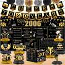 20th Birthday Decorations for Her Him, 18PCS Black Gold Back in 2006 Banner Decorations, Bday Backdrop, 20 Year Old Banner for Daughter Son, Birthday Card, 6 Paper Poms 9 Honeycomb Balls