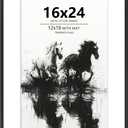 16x24 Frame Black – Aluminum Poster Frame with Real Glass, 12x18 Picture Frame with Mat or 16 x 24 Without, Large Metal Wall Frame for Photos & Artwork