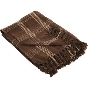 Creative Co-Op Recycled Cotton Blend Throw Blanket with Fringe, Brown Plaid (One Size)