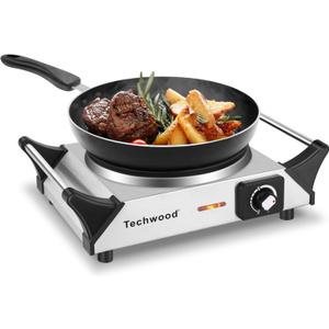 Techwood Hot Plate for Cooking, 1500W Electric Stove Countertop Single Burner with Adjustable Temperature & Stay Cool Handles, 7.5 Cooktop for Home/RV/Camp, Compatible for All Cookwares, Silver