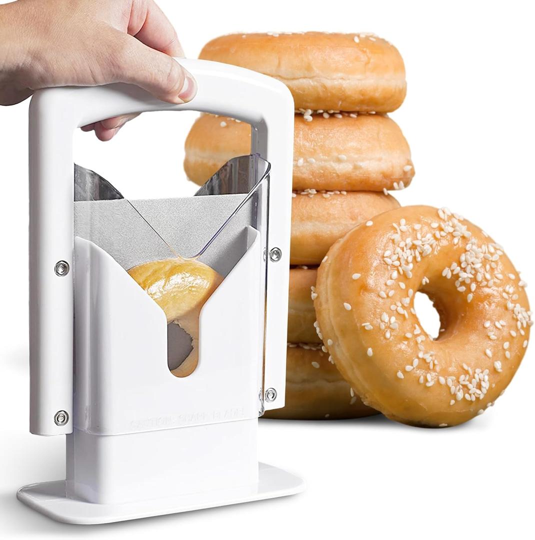 Cheer Collection Guillotine Style Bagel Slicer with Safety Shield - Sharp Serrated Stainless Steel Blade for Cutting Bagels - Fits Bagels up to 2" Thick and 4.5" Diameter