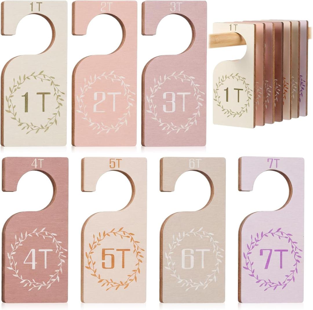 Patelai 7 Pcs Wooden Baby Closet Dividers for Clothes Organizer 1T to 7T Hanger Closet Dividers Nursery Organization for Home Baby Kids Newborn Infant Clothes (Earth Tone)
