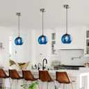 Blue Glass Pendant Lights Kitchen Island Lighting Globe Pendant Light Fixtures Modern Pendant Lighting for Kitchen Island Bedroom Living Dining Room Light Fixture(7.87in, 3-Pack)