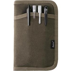 Journal Cover for Field Notes & Moleskine Cahier 3.5 x 5.5, Waxed Canvas Notebook Planner Sketchbook Cover with Zipper Pen Holder (Olive)