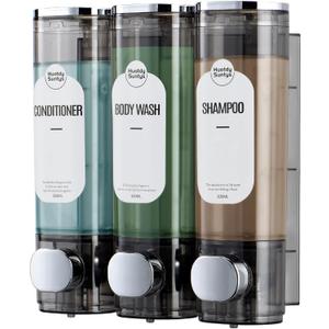 Shampoo and Conditioner Dispenser, Shower Soap Dispensers 3 Chamber No Drill Refillable Wall Mounted Shampoo Body Wash Dispenser for Shower 3 * 300 ml Container for Bathroom Hotel RV, Clear