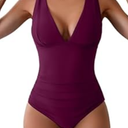 Eomenie One Piece Swimsuit for Women Tummy Control Plunge V Neck Bathing Suit Slimming Wide Straps Swimwear (Small,  Burgundy)