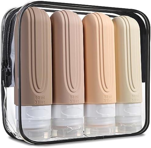 Mrsdry Travel Bottles for Toiletries, Tsa Approved 3oz Travel Size Containers BPA Free Leak Proof Refillable Liquid Silicone Squeezable Travel Accessories for Shampoo Conditioner Lotion (4 Pack)