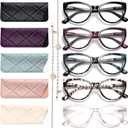 Gaoye 5 Pack Fashion Cat Eye Reading Glasses for Women, Computer Blue Light Readers Anti Glare With Eyeglasses Chain, +3.0