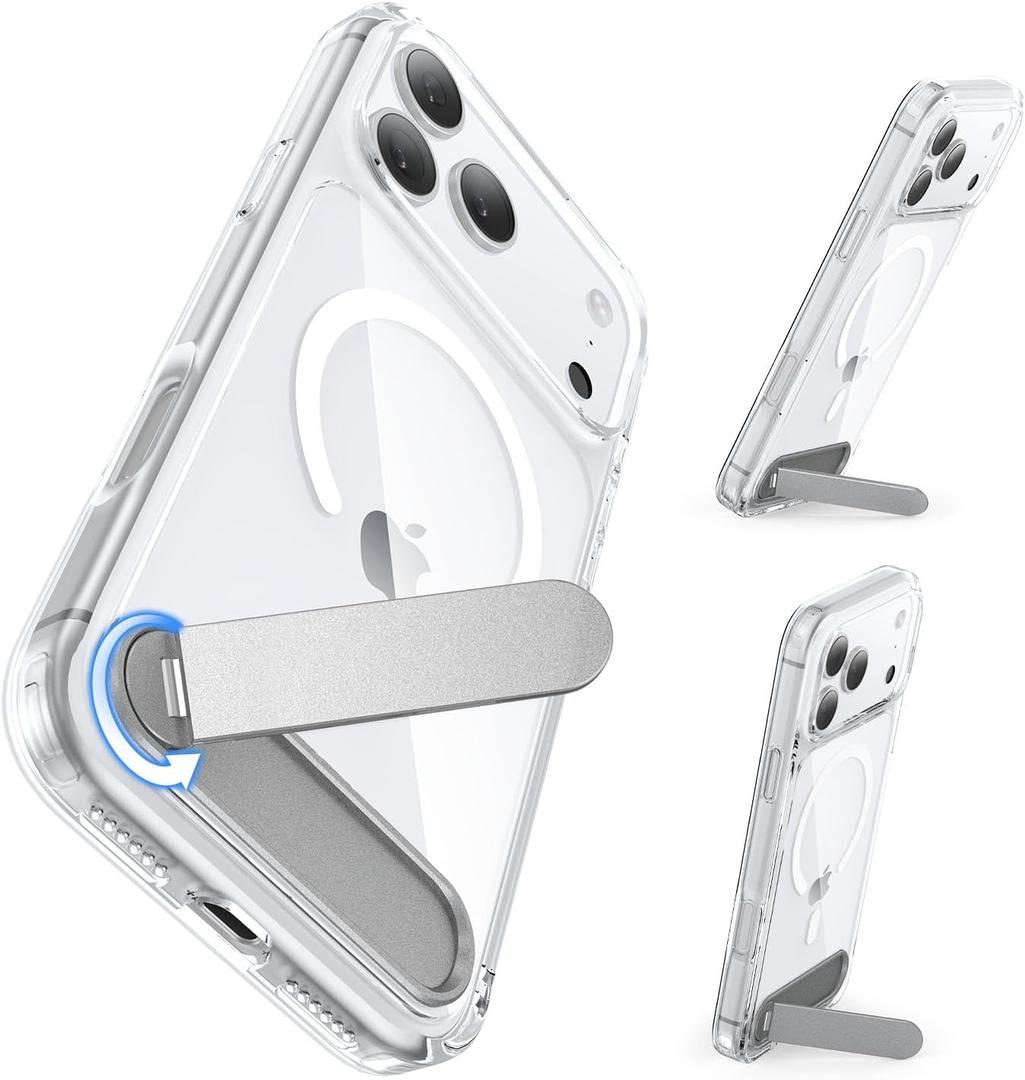 for iPhone 17 Pro 6.3-Inch with Magnetic Rotable Slim Kickstand Compatible with MagSafe Crystal Clear Shockproof Protective Phone Cover 6.3" 2025, Clear