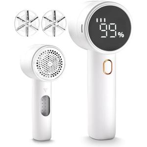 Fabric Shaver, Lint Remover Rechargeable, Electric Portable Sweater Defuzzer with 3 Speeds, 6 Leaf Blades, Digital LED Display to Remove Pilling for Clothes, Furniture, Sweater, Couch, Blanket