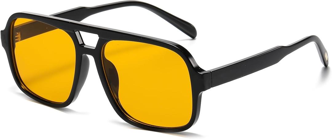 Breaksun Retro Aviator Sunglasses for Women Men Trendy Classic 70s Square Aviator Sun Glasses Vintage Shades (A3 Black/Orange)