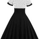 Nihsatin Vintage 1950s Retro Rockabilly Swing Dress Polka Dots Cocktail Dress with Belt (Black, XXXL)