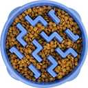 Outward Hound Fun Feeder Slo Bowl  Large 4Cup Capacity, Slow Feeding, Medium to Large Dogs, NonSlip, Blue, Notch Pattern