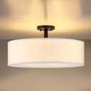 Fabric Drum Shade semi Flush Mount Ceiling Light PS Diffuser,Off White Fabric Chandeliers Shade for Bar, Dining Room, Corridor,Living Room (Brushed Nickel, 20")