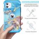 for iPhone 12 Case,Marble Design Three Layer Heavy Duty Shockproof Hybrid Hard Plastic Bumper Soft Silicone Rubber Drop Protective Cover Case for iPhone 12 6.1",Blue