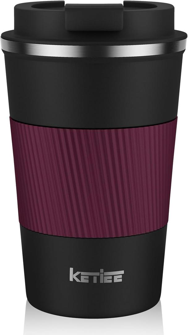 KETIEE Travel Mug 12oz, Insulated Coffee Mug with Leakproof Lid, Travel Coffee Mug Vacuum Stainless Steel Double Walled Reusable Coffee Cup for Hot and Iced Coffee Tea Water, 12.8 Ounces