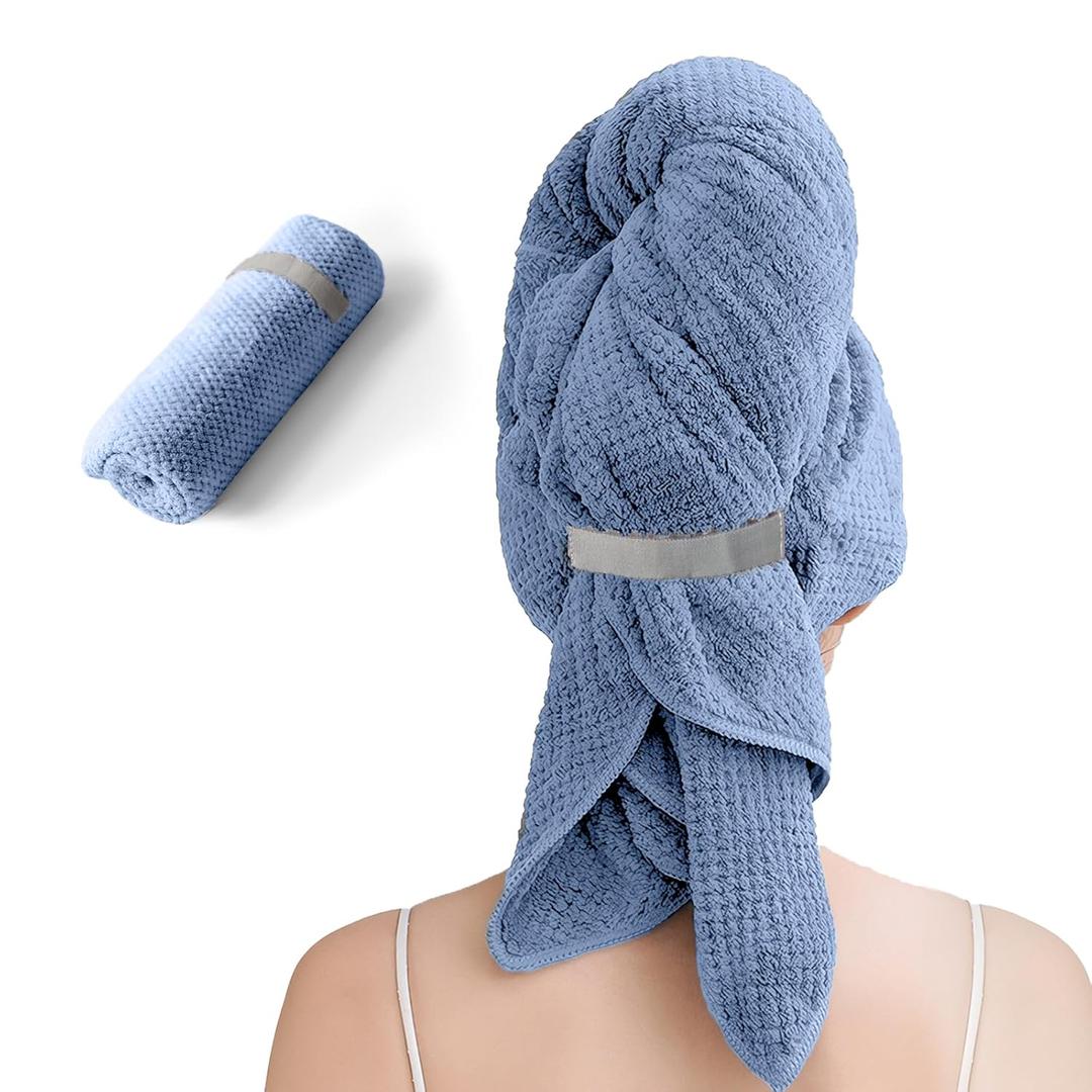 Extra Large Microfiber Hair Towel for Women,Super Soft Anti Frizz & Quick Dry for Curly Hair,Ultra Absorbent Hair Wrap Towels for Long,Thick,Wet Hair 24x42 Inches (Blue)