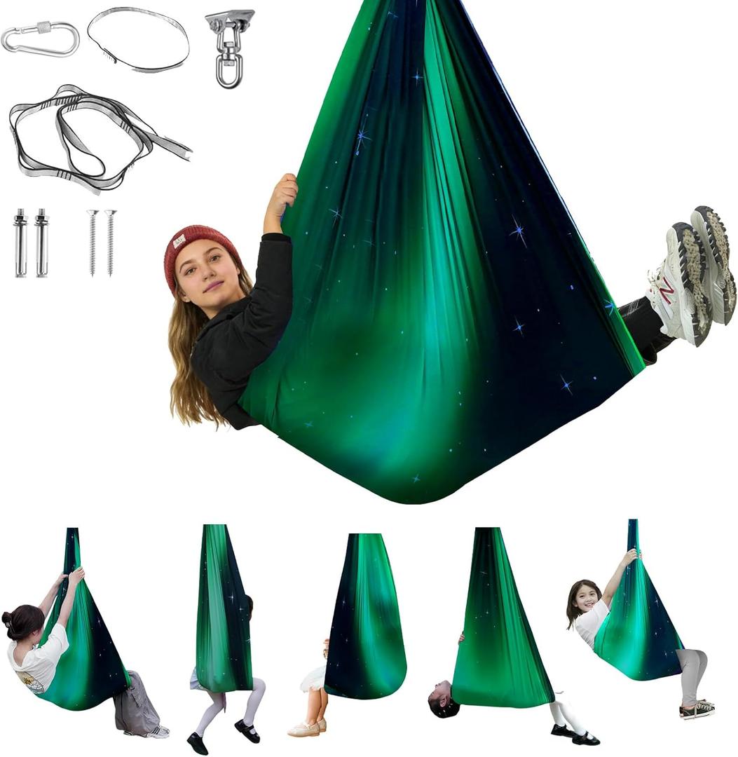 Sensory Swing for Kids & Adults, Indoor & Outdoor Double Layer Therapy Swing, Cuddle Swing with 360°Swivel Hardware Holds to 300LBS for Calming, Relaxing and Autism, ADHD or SPD