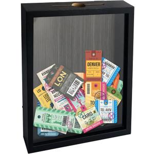 Ticket Shadow Box 8x10 Top Loading Display Case Frame with Slot on Top, Customizable DIY Sweet Gift, Movie Travel Sporting Events Concert Ticket Stubs Drink Beer Caps- Memory Box (Black)